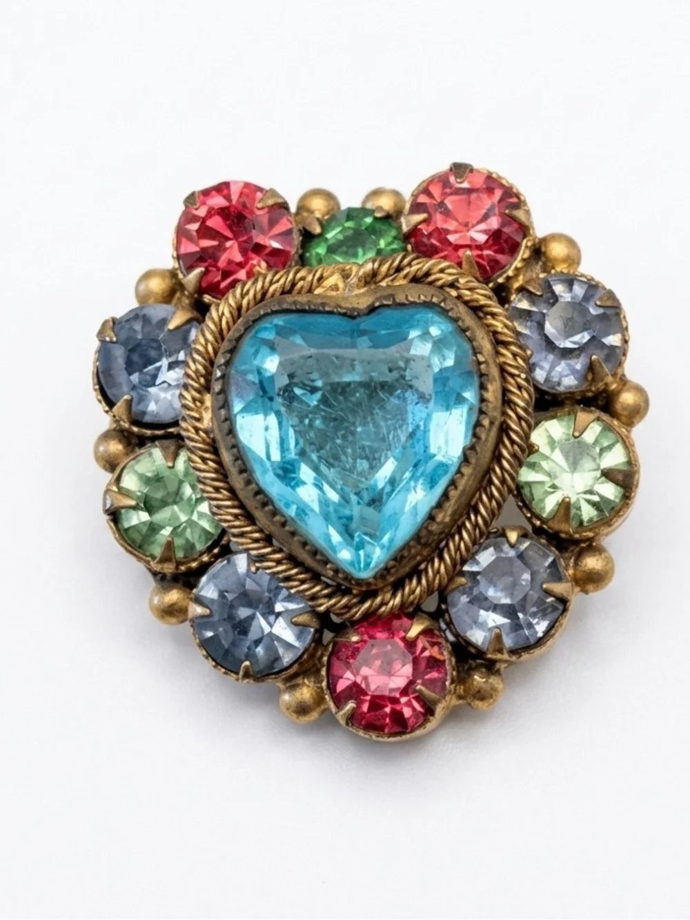 Vintage Multicolor Heart-Crystal Shaped Brooch